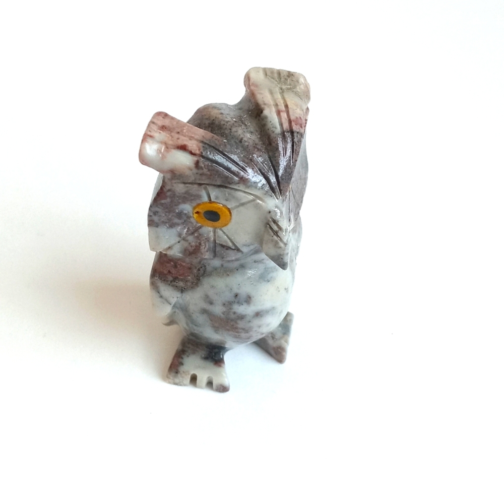 Marbled Owl Soap Stone Vintage Natural Toned Marbled Owl Figurine 3" Tall - Picture 3 of 12